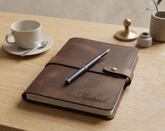 Personalized LEATHER JOURNAL for Men Women Travel Diary Notebook Graduation Birthday Gift for Him Her Teacher Coach Wedding Fathers Day