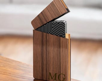 Estuche de madera personalizado para tarjetas de presentación, regalo corporativo para él, papá, hombres, esposo, ella, mujeres, mamá, oficina, cumpleaños, novio, grabado personalizado
