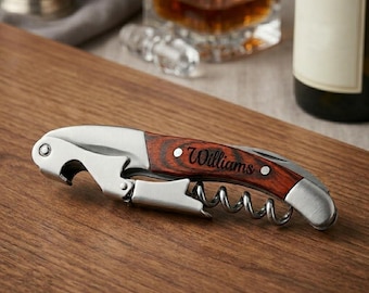 Personalized CORKSCREW Wine Bottle Opener Groomsmen Birthday Gift for Him Dad Men Bridesmaid Her Women Mom Wedding Grandma Fathers Day