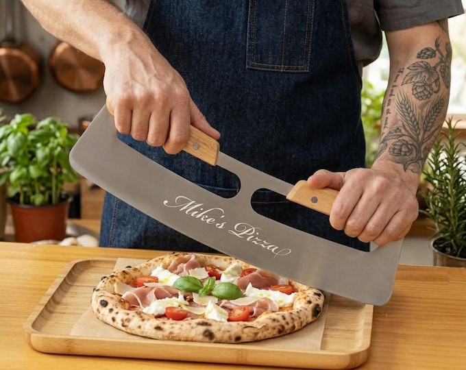 Personalized PIZZA CUTTER ROCKER Home Chef Housewarming Cooking Pizza Lover Gift for Him Her Mom Dad Men Birthday Wedding Custom Engraved