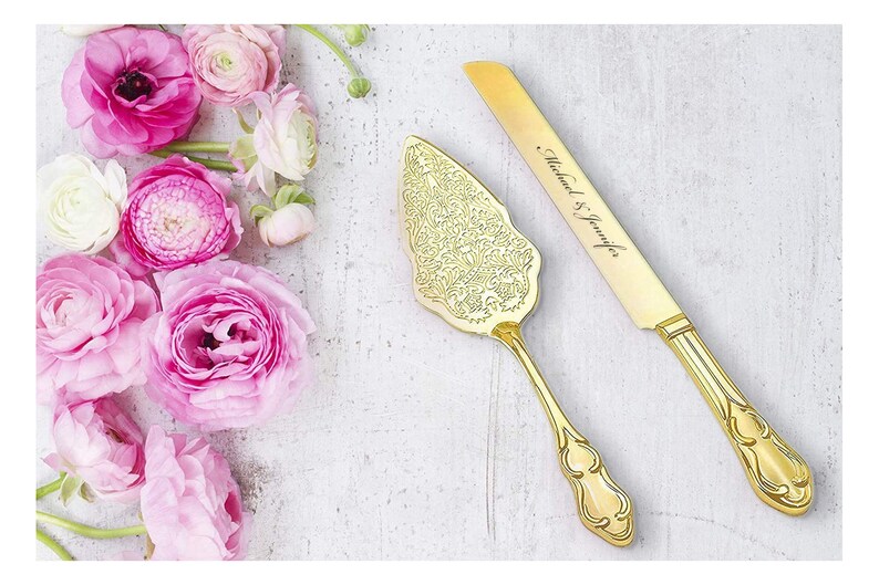 Personalized Wedding CAKE CUTTING SET Gold Elegant Serving Etsy