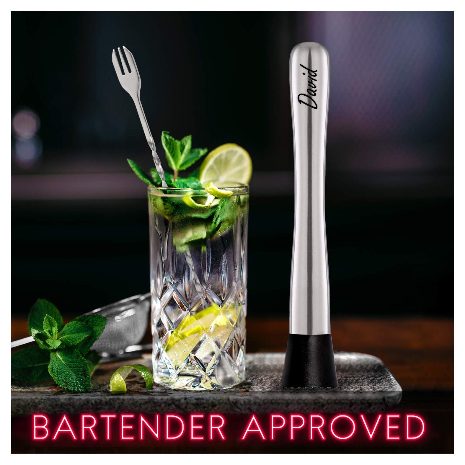 10 Inch Cocktail Muddler Stainless Steel and Mixing Spoon with Cocktail Rec... 