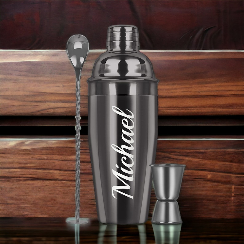 Personalized COCKTAIL SHAKER SET Mixer Drinkware Custom Engraved Bar Bartender Barware Home Kitchen Gifts for Him Her Dad Men Mom Women 24oz image 4