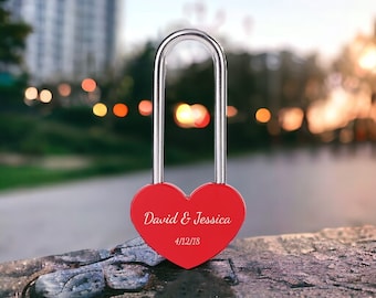 Personalized HEART LOVE LOCK Padlock Couples Custom Engraved Groomsmen Day Gifts for Him Her Boyfriend Girlfriend Anniversary Fence Bridge