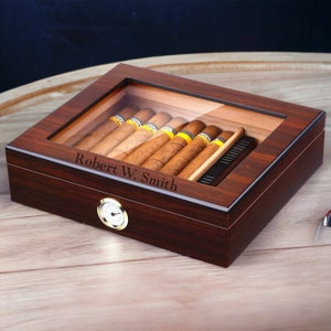 Personalized CIGAR HUMIDOR CASE Cigars Accessories for Groomsmen Gift for Him Dad Men Husband Golf Birthday Boyfriend Custom Engraved