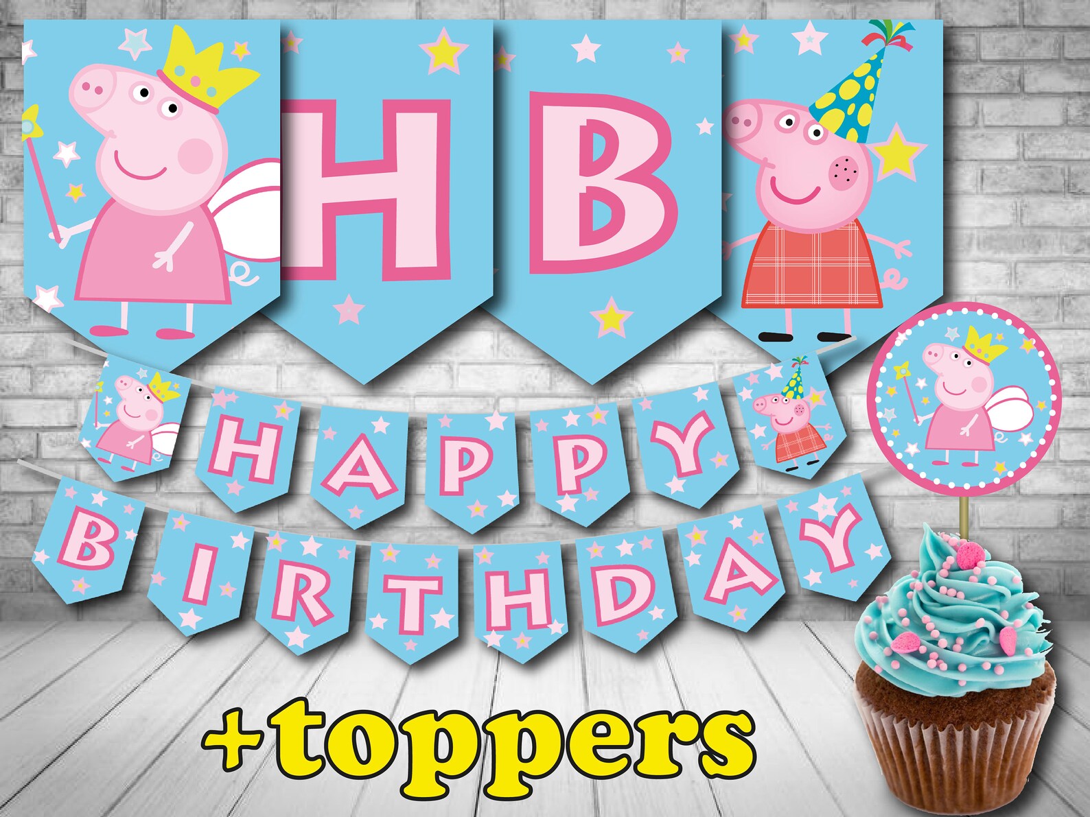 PEPPA PIG BIRTHDAY Banner Cupcake Toppers Printable Party | Etsy