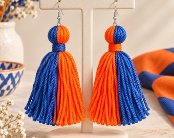 Orange/Blue Tassel Earrings (handmade)