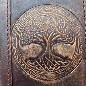 Funda de piel auténtica para Apple iPhone 11 12 13 14 15 16 Pro Max 6 7 8 plus SE XS Funda tipo libro con estampado de árbol de la vida