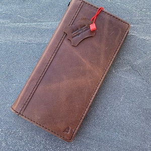 Echte Vintage Ledertasche für OnePlus 8 Pro (6,78 Zoll) Brieftasche Ledertasche schlank handgefertigt Wildleder Braun Stil Kartenfächer schlank Ari