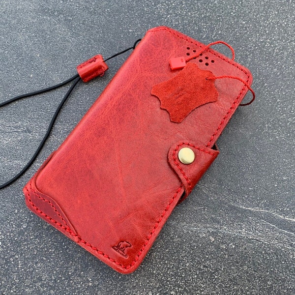 Genuine Real Vintage Leather Case for Google Pixel 5 Book Vintage Style Cover 5G Red Style