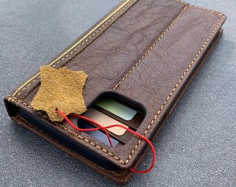 Handmade Leather iPhone 12 Pro Max Wallet Case: Tan Book CoverChristmas gift