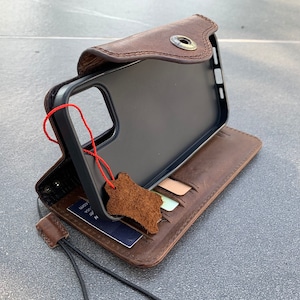 Funda de cuero genuino para Apple iPhone 12 Pro Max estilo billetera vintage de lujo cubierta tipo libro suave oscura