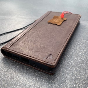 Funda de cuero oscuro genuino para Samsung Galaxy Note 20 5G Fairphone 5, funda tipo libro, funda clásica, soporte de carga inalámbrica para tarjetas, funda de goma de lujo