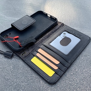 Echtes schwarzes Leder für Apple iPhone XR Hülle Brieftasche Kreditkartenetui soft Magnetbuch Prime Retro Slim
