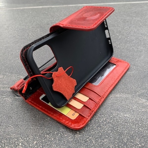 Cuir rouge véritable pour Apple iPhone 11 Pro housse style vintage portefeuille cartes de crédit support magnétique livre luxe mince charge sans fil