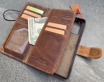 Genuine Tan Leather Case For Samsung Galaxy Note 10 20 s24 s23 s22 ultra 5G Ultra Book Wallet Removable Cover ID window Cards Magnetic Stand