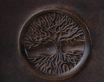 Handmade Leather For Galaxy Wallet Case: Vintage Tree of Life Embossed