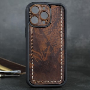 ARICHI Echtleder Hülle für iPhone 6-16 Pro Max SE XS - Handgenähtes Portemonnaie im Buchstil, abgenutztes Retro-Finish
