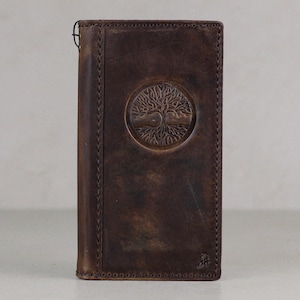 Custodia a portafoglio in pelle vintage fatta a mano per Samsung Galaxy con albero della vita in rilievo e scomparti per carte - adatta per Samsung Galaxy Z Fold 6 5 4 3 2