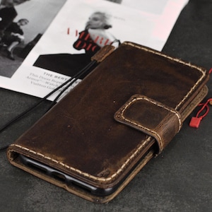 Funda de piel auténtica ARICHI para Apple iPhone 11, 12, 13, 14, 15, 16 Pro Max, 7, 8 Plus, SE, XS, funda tipo cartera, cosida a mano, cierre magnético extraíble.