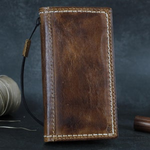Custodia per telefono in pelle ARICHI fatta a mano per Galaxy Z Fold 3 4 5 6 in pelle cerata oliata vintage con finitura spessa cucita a mano, stile di lusso