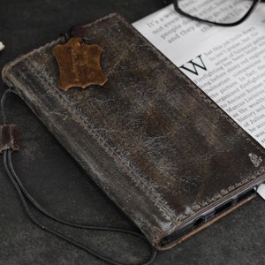 Custodia a portafoglio in vera pelle invecchiata ARICHI per Samsung Galaxy Z Fold 3 4 5 6 7, finitura lucidata a cera scura, stile vintage antico