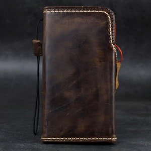 Custodia in pelle cerata vintage ARICHI fatta a mano per iPhone SE 6 7 8 Plus XS Max 11-16 Pro Max, cerata, oliata, spessa, cucita a mano, chiusura magnetica