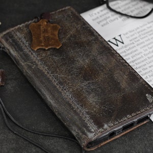 ARICHI véritable étui pour Apple en cuir vintage 11 12 13 14 15 16 Pro Max 6 7 8 plus SE XS couverture de livre portefeuille finition effet vieilli
