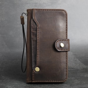 ARICHI Étui en cuir véritable pour Apple iPhone 12 Mini portefeuille vintage style luxe avec fentes pour cartes Couverture souple