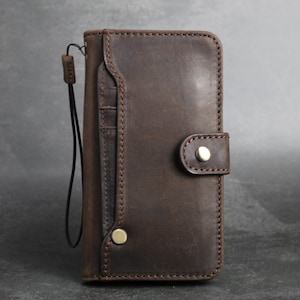 Custodia a portafoglio in vera pelle ARICHI per Samsung Galaxy Z Fold 3 4 5 6 7, realizzata a mano con più scomparti per carte.