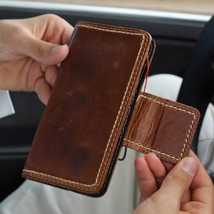 Custodia a portafoglio in vera pelle ARICHI per Samsung Galaxy Z Fold 3 4 5 6 con chiusura magnetica e cuciture a mano