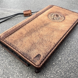 Funda de piel auténtica tipo cartera para Samsung Galaxy S24, S23, S22, S21, S20 Ultra Fe, Note 9, 8, 10, A71, A12, A31, A32, acabado pulido, diseño vintage de caballo.