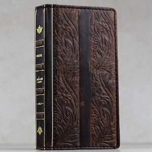 ARICHI Donkerbruin leren Samsung Galaxy-hoesje met bloemen – handgemaakte portemonnee met kaartsleuf voor Samsung Galaxy Z Fold 7 6 5 4 3 2 – draadloos opladen