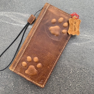 Cuir véritable pour Apple iPhone 11 12 13 14 15 16 Pro Max 6 7 8 plus SE XS Étui Portefeuille Couverture de livre Design sans fil Chien Ours Tan Mini Spécial