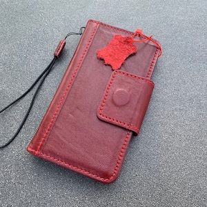 Funda de cuero genuino rojo completo para iPhone XR de Apple, funda tipo billetera, soporte suave para tarjetas de crédito, magnética, estilo retro, delgada, hecha a mano