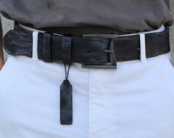 Cinturón ARICHI de piel negra hecho a mano para hombre y mujer – Piel auténtica pulida de estilo vintage – Regalo de Navidad