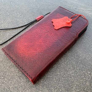 Echtleder Case für Apple iPhone 11 12 Pro Max Brieftasche Cover Buch Luxus Retro Rotwein Handgefertigt
