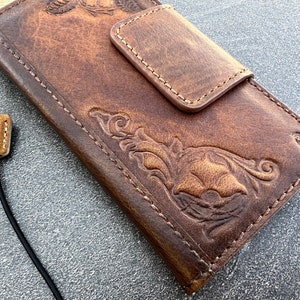 Étui en cuir véritable pour Apple iPhone 11 12 13 14 15 Pro Max 6 7 8 plus SE XS, pochette, cartes, fermoir magnétique, décorations, fleurs