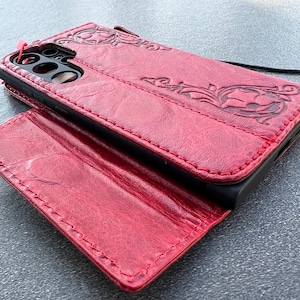 Custodia a portafoglio in vera pelle rossa per Samsung Galaxy S24 Ultra S22 Plus con stampa magnetica