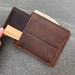 Carteira de couro vintage genuíno Couro natural 7 compartimentos para cartão de crédito 1 janela para identificação 1 bolso para moedas Notas finas marrom