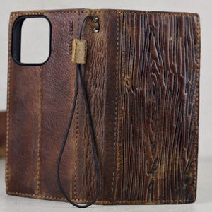 Handmade Genuine Leather Case for Samsung Galaxy S25 S24 S23 S22 Ultra S21 FE Note 20 Vintage Tree Trunk Embossed Design Wallet Style ARICHI
