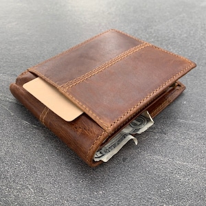 Full Leather Wallet 8 Credit Card Slots 1 ID Window 2 Bill Sections Bi-fold Tan Ari