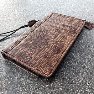 Genuine Tan Leather Case For Apple iPhone 11 12 13 14 15 Pro Max 6 7 8 plus SE XS Book Cover Wallet stamping Stone Wash Stamp Wood crafts
