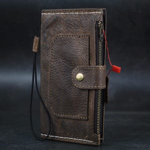 Funda de piel artesanal ARICHI para Samsung Galaxy: acabado encerado y pulido, con cremallera y cierre tipo cartera para S25, S24, S23, S22, Note 20, A71, A53 y A12