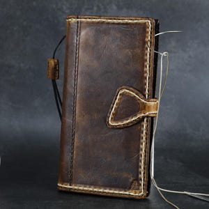 Custodia a portafoglio in vera pelle ARICHI per Samsung Galaxy Z Fold 3 4 5 6, con chiusura magnetica e cera lucida.