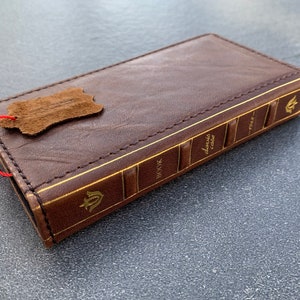 Étui en cuir véritable pour Apple iPhone 12 Mini portefeuille vintage, livre biblique, cartes, couverture douce foncé