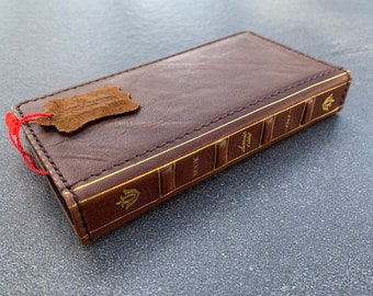Étui en cuir véritable pour Apple iPhone 12 Mini portefeuille vintage, livre biblique, cartes, couverture douce foncé