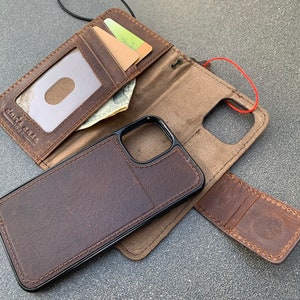 Étui en cuir véritable pour Apple iPhone 12 Mini portefeuille classique, cartes magnétiques amovibles, couverture de livre, conception faite main