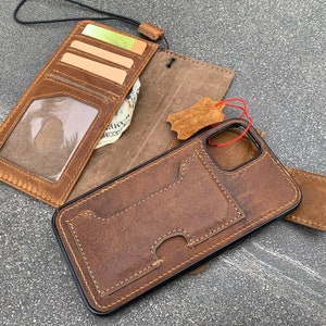 Funda de piel auténtica para Apple iPhone SE 2020 11 Pro, funda tipo cartera vintage, tarjetero, funda extraíble, carga inalámbrica