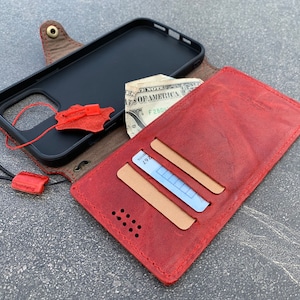 Echte rote Ledertasche für Apple iPhone 11 12 13 14 Pro Max Vintage Brieftasche Abdeckung weicher dünner Luxusstil